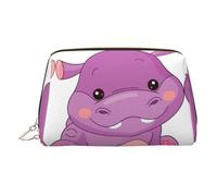 Cartoon Purple Hippo Leather Toiletry Organizer Bag, Travel-Friendly Makeup Pouch for Women