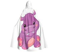 Cartoon Purple Hippo Print Hooded Cloak Unisex Cloak for Halloween Christmas Costume Party Cosplay