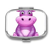 Cartoon Purple Hippo Travel Pill Organizer - Daily Pill Box to Hold Vitamins, Portable Pill Case Cod Liver Oil Storage Box with 2 Compartment for Pocket Purse