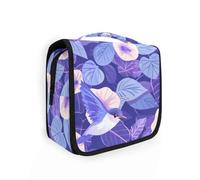 Cartoon Purple Morning Glory Flowers Birds Cosmetic Bag with hanging hook stylish Makeup Bags For Women Travel-Size Accessories