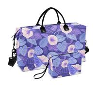 Cartoon Purple Morning Glory Flowers Birds Decorative Carry On Tote Bag Sports Duffel Bags with Adjustable Strap for Workout Waterproof Bolsa para Gym para Mujer