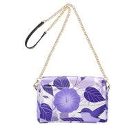 Cartoon Purple Morning Glory Flowers Birds Fashion Small Crossbody Bags Vegan Leather Purse For Teens Waterproof Shoulder Handbags