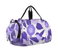Cartoon Purple Morning Glory Flowers Birds Kids Duffel Bag with Shoes Compartment Multifunctional Weekender Overnight Dance Bag for School Practice, Sports, Travel