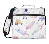 Cartoon Purple Spacemen Satellite Palnet 1.5-Inch 3-Ringing Binder Zipper with Handle Multiple Pockets Documents Files Storage Bag for Office School
