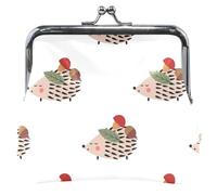 Cartoon Purse for Women Cute Leather Kiss Lock Hedgehog Mushroom Acorn Leaf Card Change Purse for Coins Hedgehog Mushroom Acorn Leaf Classic, hedgehog mushroom, acorn leaf, Classic
