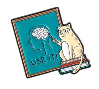 Cartoon Puss Teacher Character Brooch Pin with Spectacles Gesturing to Head for Intellectual Inspiration Accessory Encourage Pin
