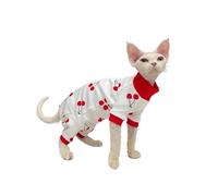 Cartoon Quadruple Cherry Print Hairless Cat Clothes Sphynx Devon All Inclusive Lint Sleeved(XS(old))