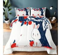 Cartoon Rabbit and Fruit Pattern Comforter Duvet 10.5 Tog, Reversible Coverless Duvet, Soft Bedding Comforter Sets for All Seasons, Warm Quilt with 2 Pillowcases- Machine Washable 230 x 220 cm