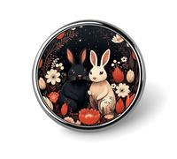 Cartoon Rabbit Couple Lapel Pin Cute Metal Brooch Pin Fashionable Round Badge for Shirts, Hats, Jackets Unique Fashion Accessories Gift for Men & Women