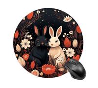 Cartoon Rabbit Couple Mouse Pad Round Laptop Mouse Mat Cute Computer Mousepad Keyboard Pad Non-Slip Desk Pads for Gaming Office Work Home