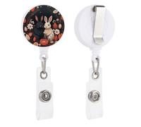 Cartoon Rabbit Couple Retractable Badge Reel - Personalized ID Name Badge Holder with Lanyard Cute Badges Reel Holder Round Nurse Doctor Name Tag Badges Clip for Work