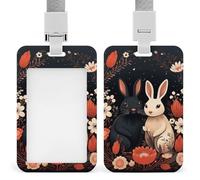 Cartoon Rabbit Couple Retractable ID Badge Holder with Lanyard - Vertical Badge Reel,Keychain Clip,Name Tag Id Card Holder Protector for Nurse Officer Teacher Security Staff Women Men