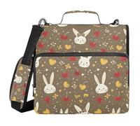 Cartoon Rabbit Red Bow Cherry 3 Rings Sturdy Zipper Binder with Shoulder Strap & Handle Waterproof Portable Portfolio for School/Office