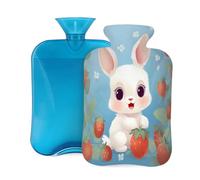 Cartoon Rabbit Strawberry Pattern Hot Water Bottle with Cover, 2L PVC Hot Water Bag with Soft Cover, Reusable Heating Pad for Pain Relief Warm Hands Waist Abdomen Feet & Bed