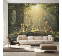 Cartoon Rabbit Wallpaper for Living Room, Forest Cute Bunny Wall Mural, Non-Woven Photo Wallpaper for Bedroom, Home Decor Wall Paper 450 x 315 cm (W x H) Y&W36