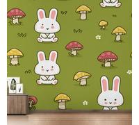 Cartoon Rabbit Wallpaper for Living Room, Gilrs Mushroom Bunny Wall Mural for Bedroom 366x254 cm, Non-Woven Photo Wallpaper, Home Decor D&O124
