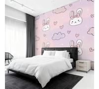 Cartoon Rabbit Wallpaper for Living Room, Girl Dream Cloud Wall Mural for Bedroom 400x280 cm, Non-Woven Photo Wallpaper, Home Decor D&O90