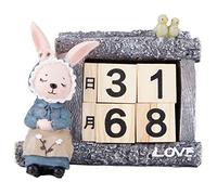 Cartoon Rabbit Wood House Shaped Desktop Calendar, Wooden Block Calendar for Living Room, Exquisite Craft Decoration with Resin Frame for Home Office Study