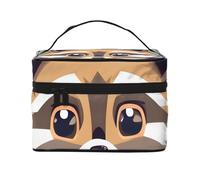 Cartoon Raccoon Print Portable Makeup Case Versatile Zipper Makeup Bag Large Capacity Polyester Black One Size Black One Size, Black/White, One Size