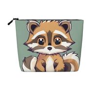 Cartoon Raccoon Print Single Layer Fake Hemp Makeup Bag Zipper Cosmetic Bag Women Accessories Black -, One Size, Black, One Size