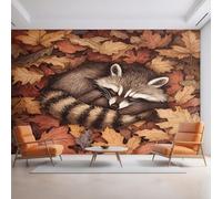 Cartoon Raccoon Wallpaper, Maple Leaf Cute Animal Wall Mural for Living Room, Non-Woven Wall Paper for Bedroom 390X260cm, Photo Wallpaper Home Decor D34