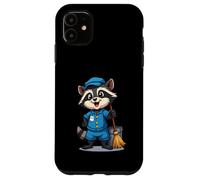 Cartoon Raccoon with Mop and Bucket - Cleaning Character Case for iPhone 11