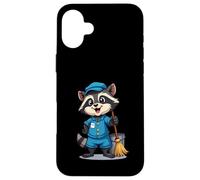 Cartoon Raccoon with Mop and Bucket - Cleaning Character Case for iPhone 16 Plus