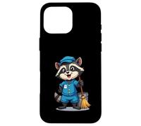 Cartoon Raccoon with Mop and Bucket - Cleaning Character Case for iPhone 16 Pro Max
