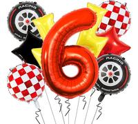 Cartoon Race Car Birthday Party Decorations - 40 Inch Red Foil Number 6 Balloons - Large Lightning Balloons for 6rd Birthday Decorations for Boys - Race Car Themed Party Decor Supplies