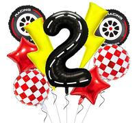 Cartoon Race Car Birthday Party Decorations Large Lightning Bolt Foil Balloon Race Car Balloons 40 Inch Racetrack Number 2 Balloon Black Two Fast Balloons for 2nd Cars Themed Birthday Party Decor