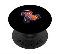 Cartoon Race Car Illustration with Character Face PopSockets Adhesive PopGrip
