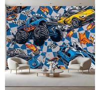 Cartoon Racing Wallpaper 150 x 105 cm Boy's Room 3D Effects Photo Wallpaper | Self-Adhesive Photo Wallpaper 3D Printed Bedroom Waterproof Canvas Large Decorative Wall Mural Living Room Matte Wall Murals