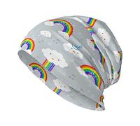 Cartoon Rainbow and Music Pattern Beanie Closed Chemo Cancer Headwear Headscarf for Women Men Gifts Turban Knit Hat Baggy Slouchy Scarf Cap