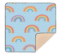 Cartoon Rainbow Blue Soft Padded Baby Play mat Activity Gym for Floor Cozy Breathable Foldable Activity Entertainment Mat for Baby Kids Toddlers Infants, 50'' x 50''