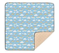 Cartoon Rainbow Cloud Light Blue Soft Thick Baby Playmat for Floor Water Resistant Travel Play Mat for Baby Toddler Infant, 50'' x 50''