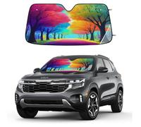 Cartoon Rainbow Color Trees Car Windshield Sun Shade, Foldable UV Protection Front Window Sunshade with Suction Cups, Heat Blocking Reflective Sun Visor for Cars SUVs Trucks 139.7 x 70 cm