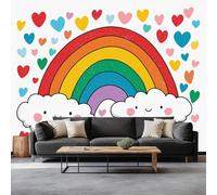 Cartoon Rainbow Hearts Clouds Photo Wallpaper 500 x 280 cm Non-Woven Murals Wall Art Wallpaper, White Living Room Home Wall murals Suitable for Children's Room
