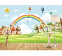 Cartoon Rainbow House Hot Air Balloon Flying Bird 3D Wallpaper Luxury Home Dining Decor Paste Sofa Living Room The Wall for Bedroom Mural-300cm×210cm