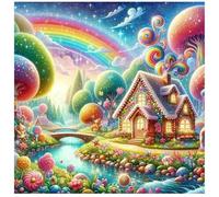 Cartoon Rainbow House Jigsaw Puzzle 500 Pieces 45x45cm/18x18inch, Difficult jigsaw puzzles for Adults 500, Beautiful Art work, Great Festive Puzzle Gift for Men/Women