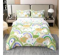 Cartoon Rainbow Kids Bedding Set Single 2 Pcs 100% Cotton Cute Clouds Hearts Stars Duvet Cover for Boys Girls Teens Colorful Boho Stripes Graffti Quilt Cover,1 Pillowcase(No Comforter)