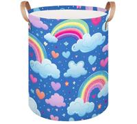 Cartoon Rainbow Love Heart Clouds Laundry Hamper with Handles, Waterproof Oxford Fabric Clothes Basket Large Collapsible Dirty Clothes Organizer for Bathroom Bedroom Closet Nursery