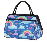 Cartoon Rainbow Love Heart Clouds Travel Duffle Bag, Waterproof Weekender Carry-On Bag Large Capacity Overnight Duffel Sport Gym Bag for Women & Men