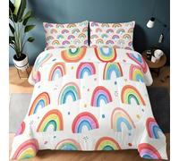 Cartoon Rainbow Quilted Coverless Duvet King Cooling Comforter Bedspread, White Soft Quilted Duvet Set 230 x 220 cm with Pillowcases Lightweight All Season Easy Care Quilted Bedspread