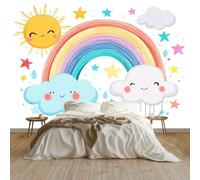Cartoon Rainbow Sun Cloud Star Wall Mural 200 x 140 cm Pure White, Large Non-Woven Photo Wallpaper for Living Room Bedroom & Office, Modern HD Feature Wall Art, Easy to Install Decor