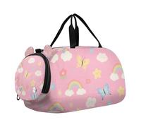 Cartoon Rainbows Butterflies Pink Boy's Gym Duffel Bag with Shoes Compartment Lightweight Carry On Overnight Bag for Beach Swim Bags Pool Sports