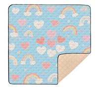Cartoon Rainbows Hearts Shapes Blue Cute Foldable Baby Activity Play Mat for Floor Comfortable Foldable Travel Play Mat for Babies Infants Toddlers, 50'' x 50''de actividades para