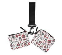 Cartoon Red Black Gear Fist Labors Day Women's Wallets Card Cases Minimalist ID Card Holders Protector with Keychain for Lady 2 Packs, cartoon Red black gear fist labors day, One Size, Casual