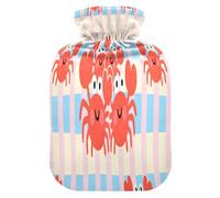 Cartoon Red Crab Checkered Pattern hot Water Bottle with Soft Cover, 1L Water Bags for Neck and Shoulder Pain Relief,Neck and Shoulder Pain Relief,bolsas de agua Caliente para Dolores