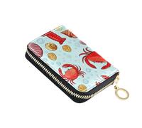 Cartoon Red Crabs Light Blue Wallet for Women Small RFID Blocking Credit Card Wallets Cute Zip Around Zipper Travel Wallet with Key Ring