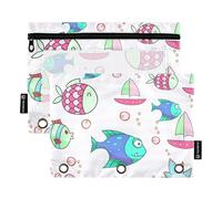Cartoon Red Fish Ocean 3 Hole Pencil Pouches for Binder with Clear Window Large Zippered Pencil case Big Capacity inch Binders 3 Rings for Storing School Students Teacher Supplies Multicolored 2